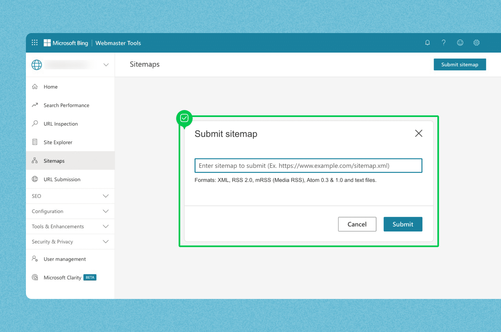 Bing sitemap submission directions