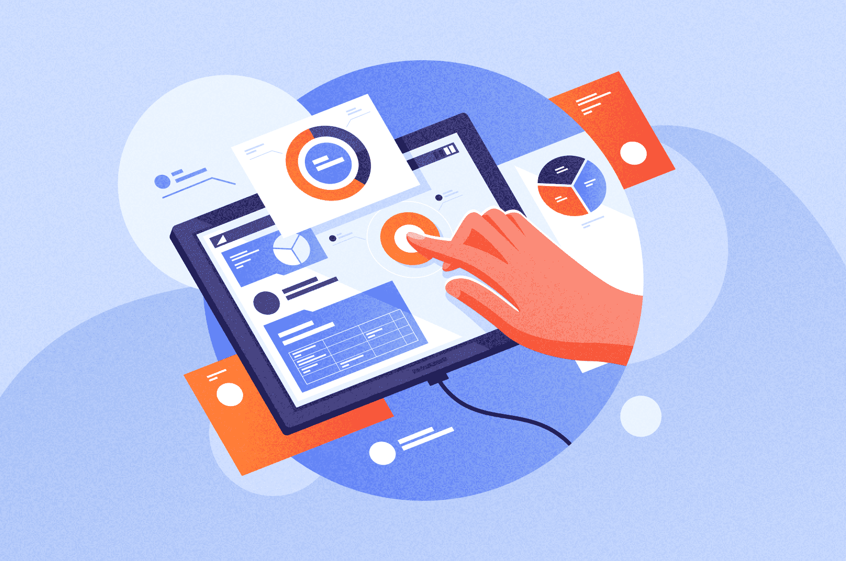 Tablet with metrics and graphs related to content performance