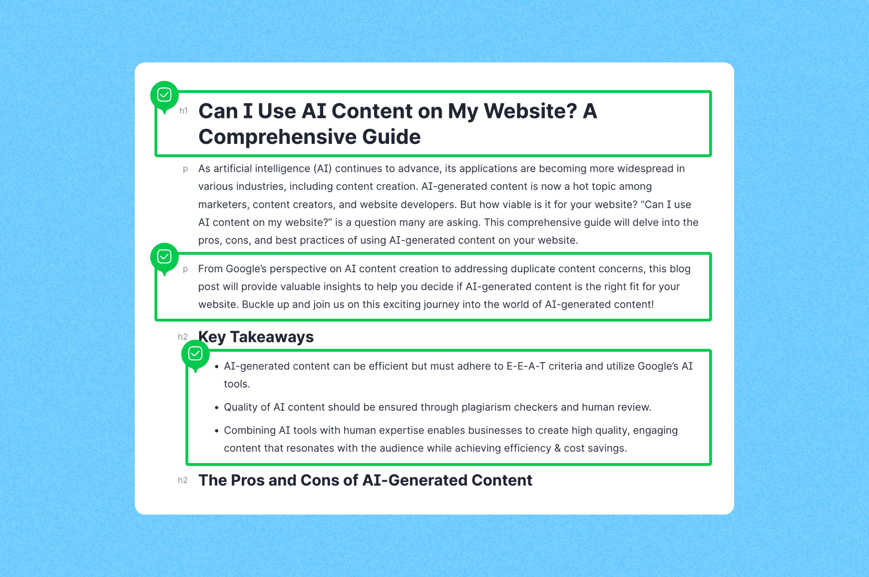Structure of a blog post highlights headers, line breaks and bullet points
