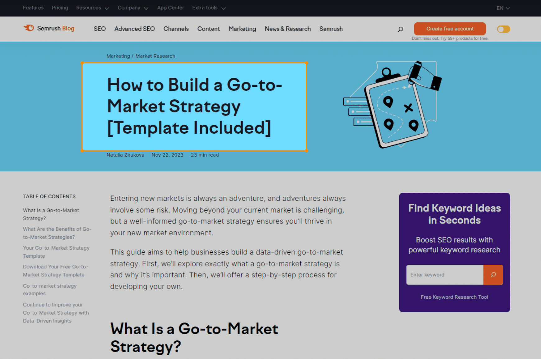 A strong page title for a blog about marketing strategy
