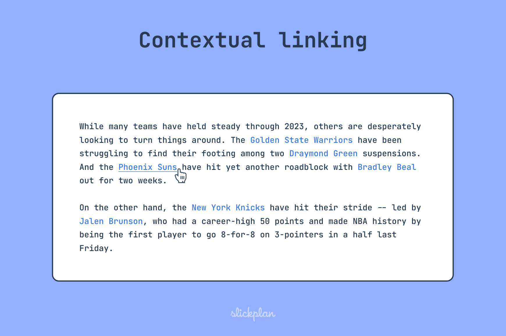 Section of a blog with contextual links highlighted