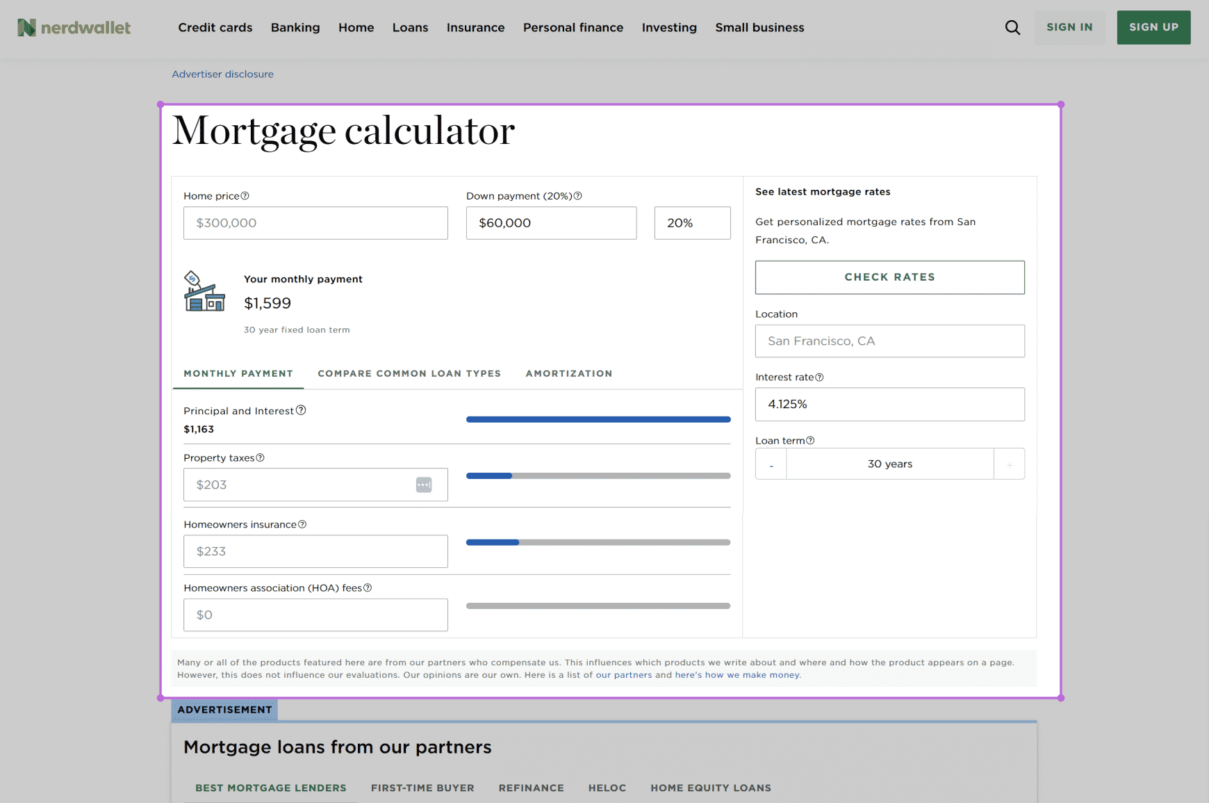 NerdWallet mortgage calculator