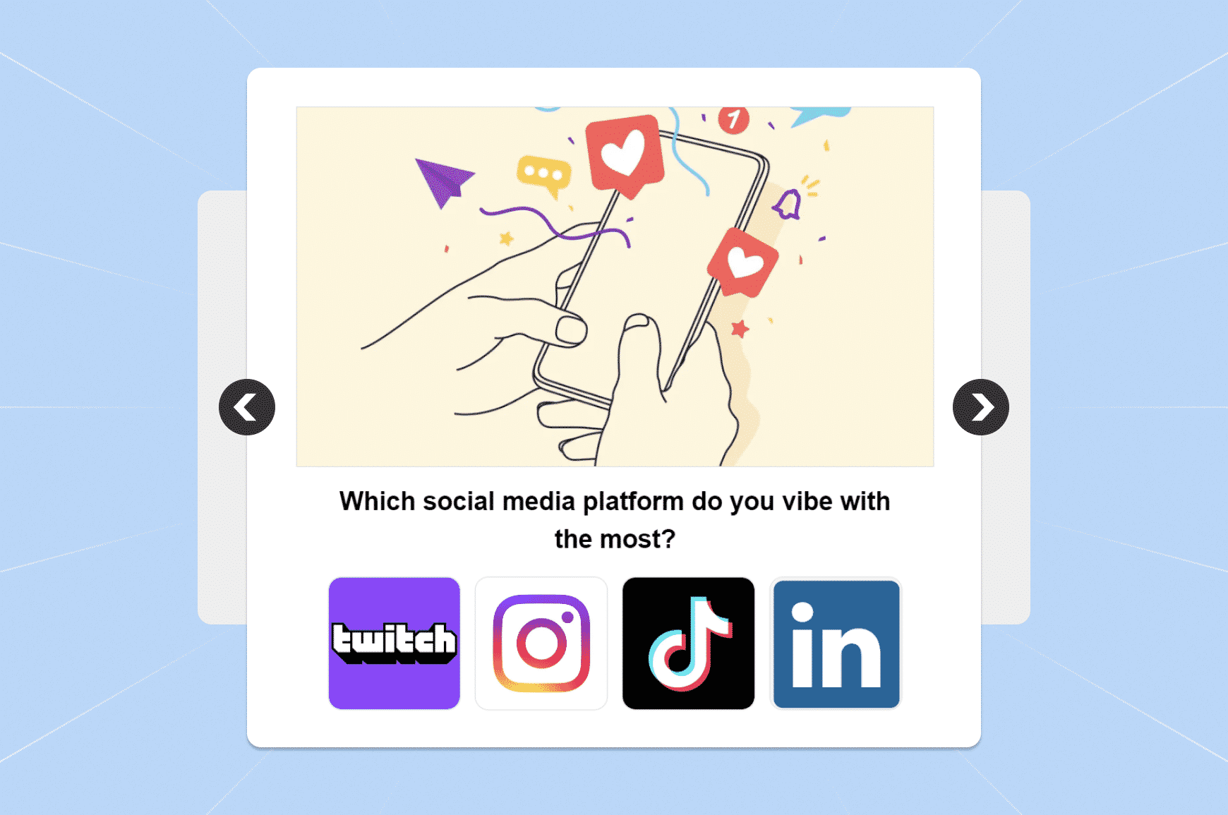 Interactive online quiz about social media