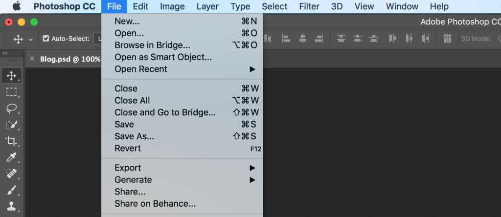 photoshop command menu