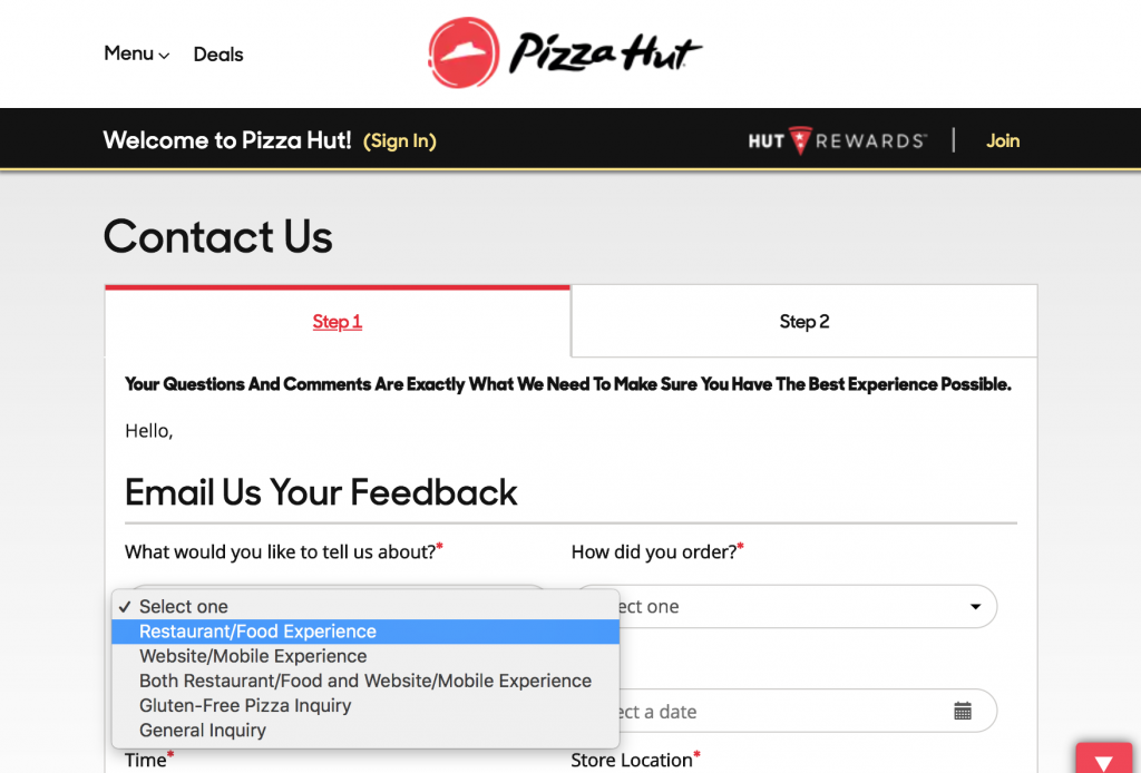 pizza hut form