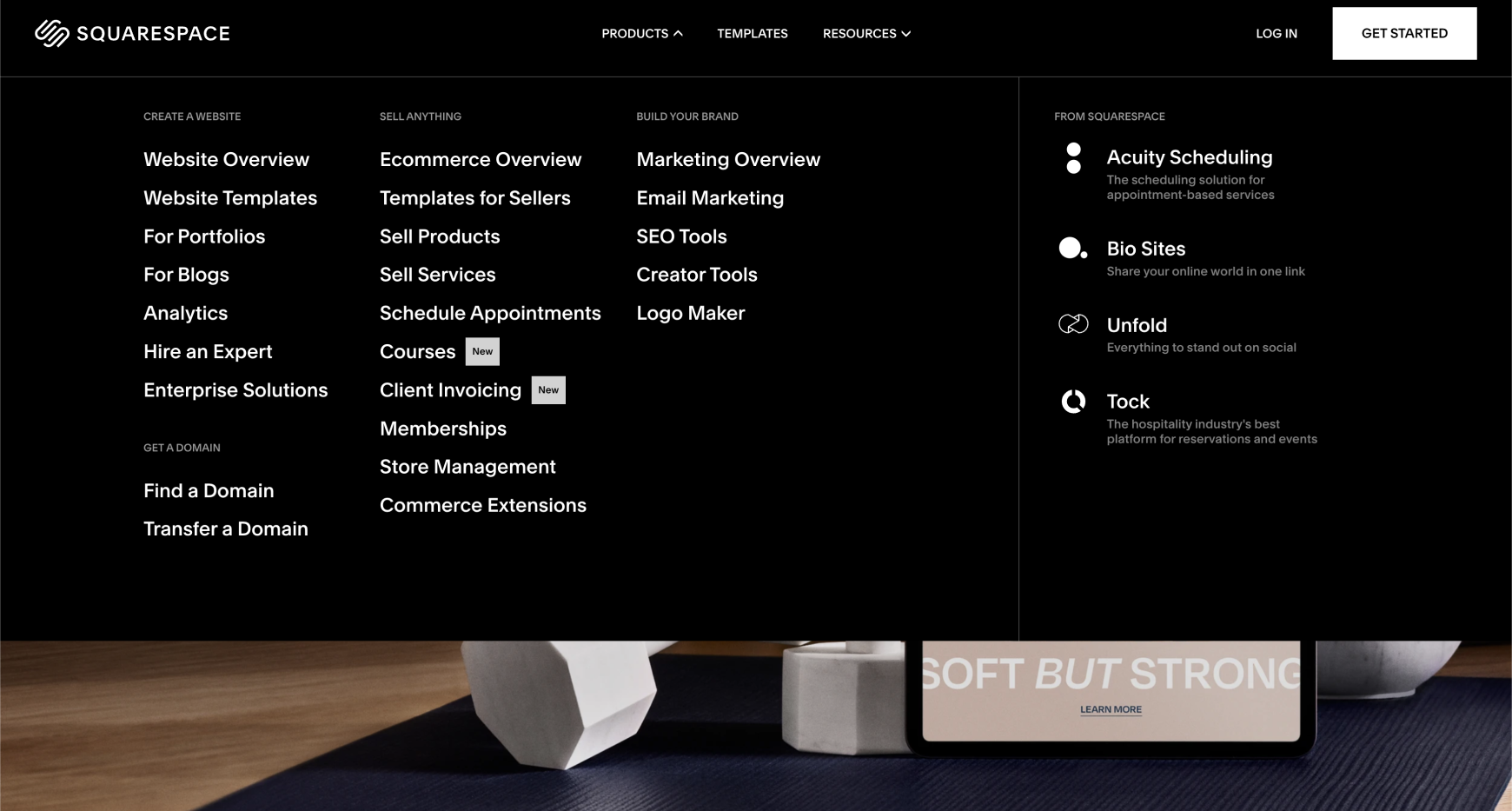 Squarespace menu