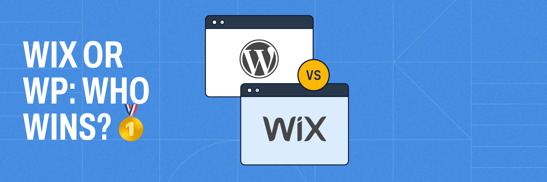 Text on image saying: Wix Or WP: Who Wins. Two monitors stacked on top of each other with Wix and WordPress logos